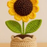 Handmade Crochet Sunflower pot for Home & Desk Decor